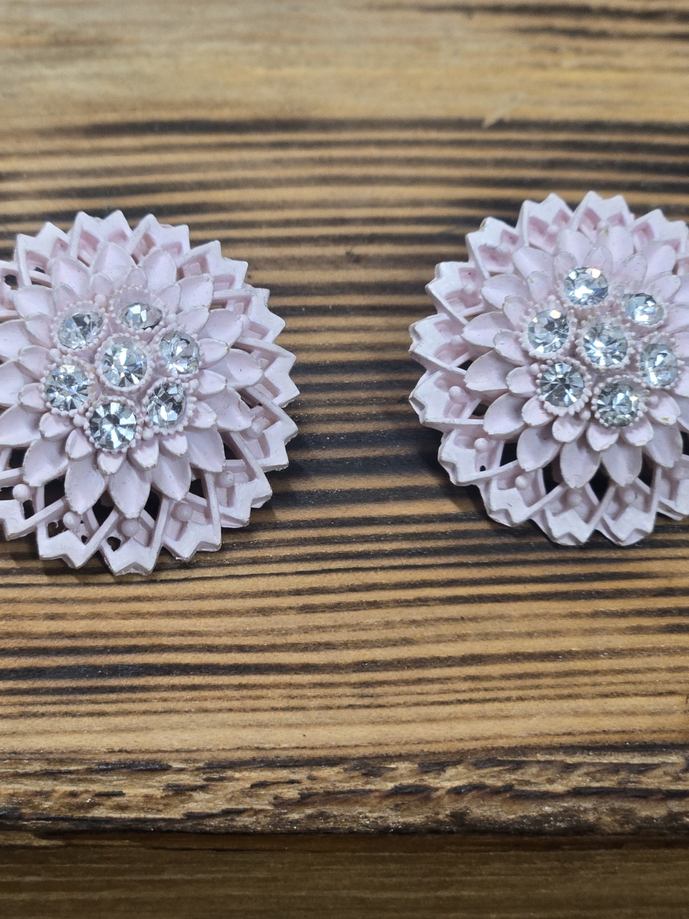 Vintage Trifari Pink Floral Crystal Earrings - Women Jewelry